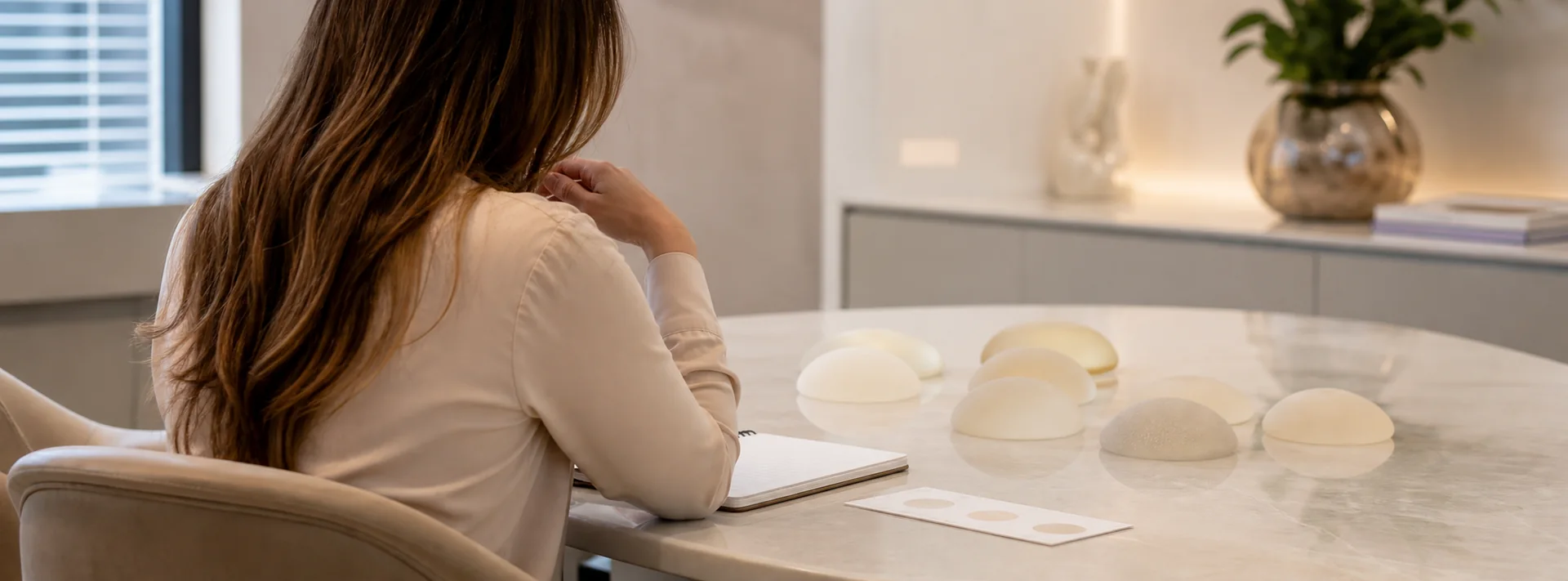 Paciente escolhendo tamanho de protese de silicone para mamoplastia de aumento